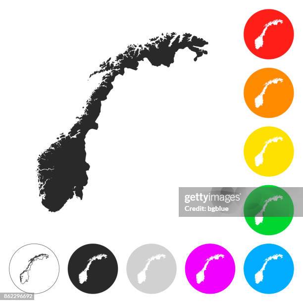norway map - flat icons on different color buttons - oslo stock illustrations