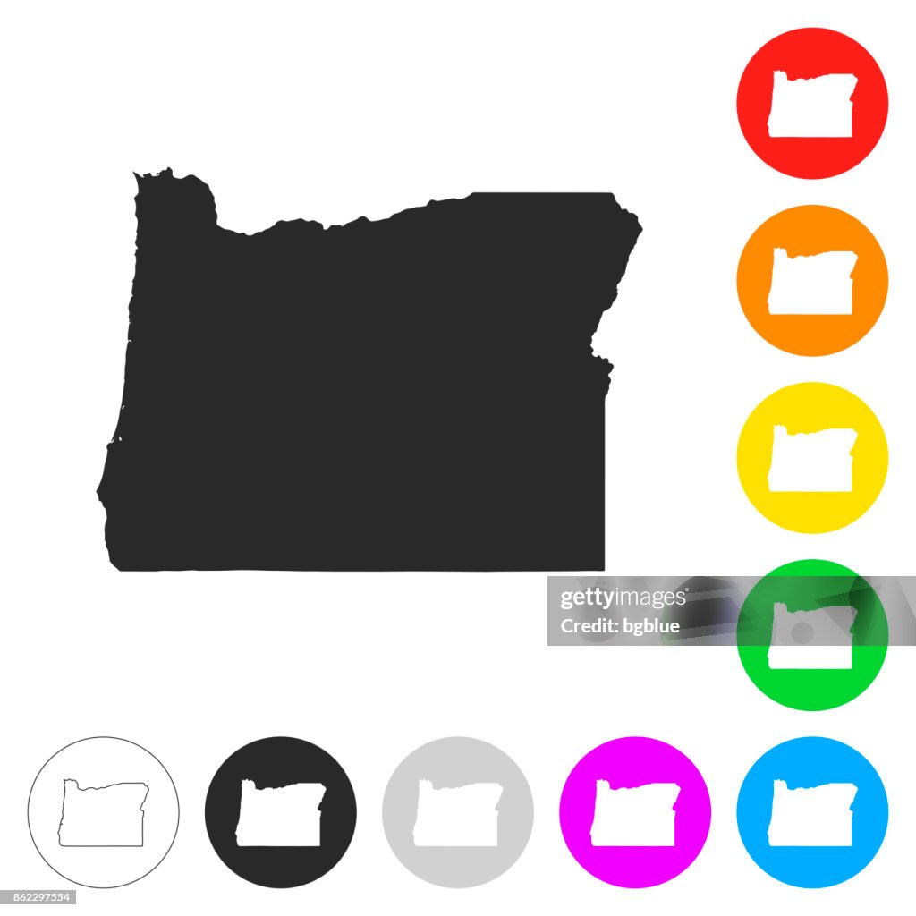 Oregon map - Flat icons on different color buttons