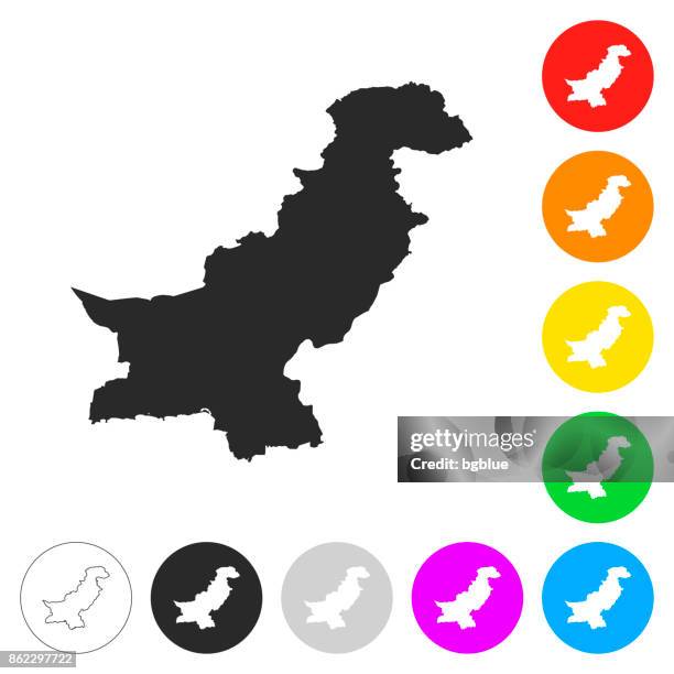 pakistan map - flat icons on different color buttons - pakistani stock illustrations