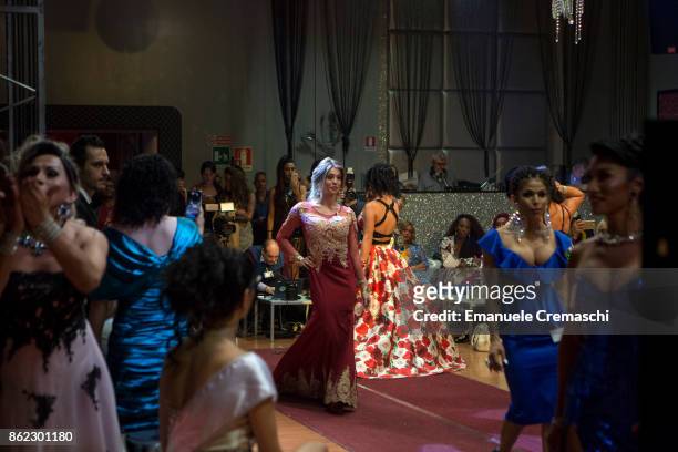 Contestants on the catwalk of the 25th edition of Miss Trans Italia on October 13, 2017 in Corsico, in the outskirt of Milan, Italy. Miss Trans...