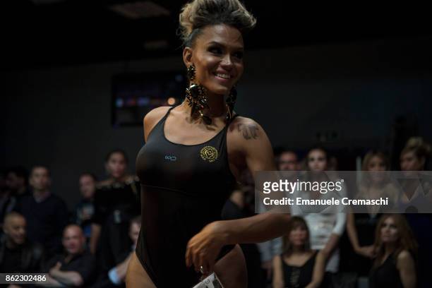 Contestant on the catwalk of the 25th edition of Miss Trans Italia on October 13, 2017 in Corsico, in the outskirt of Milan, Italy. Miss Trans Italia...
