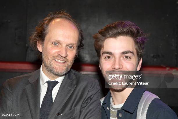 Producer Jean-Marc Dumontet and Humorist Panayotis Pascot attend Presse Conference at Point Virgule on October 17, 2017 in Paris, France.