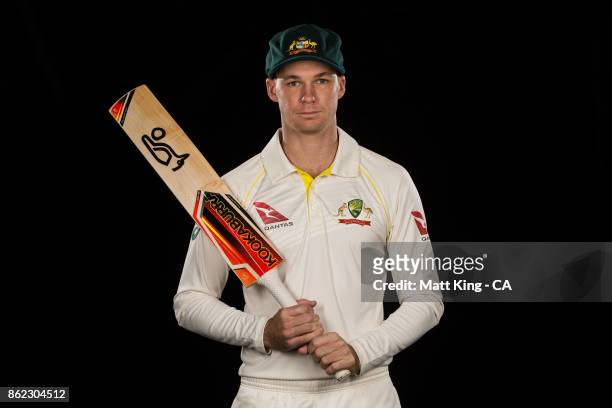Peter Handscomb of Australia poses during the Australia Test cricket team portrait session at Intercontinental Double Bay on October 15, 2017 in...