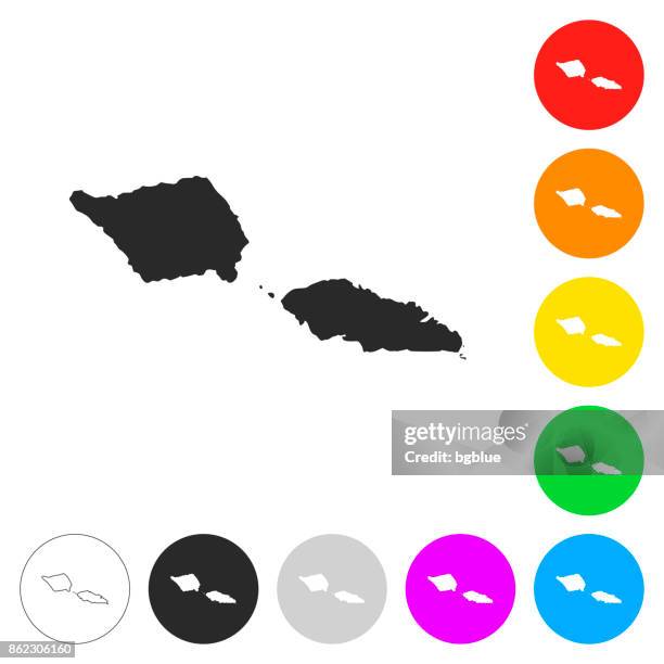 samoa map - flat icons on different color buttons - apia samoa stock illustrations