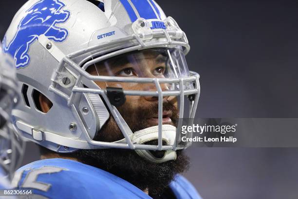 Haloti Ngata of the Detroit Lions watches the action during the fourth quarter of the game against the Carolina Panthers at Ford Field on October 8,...