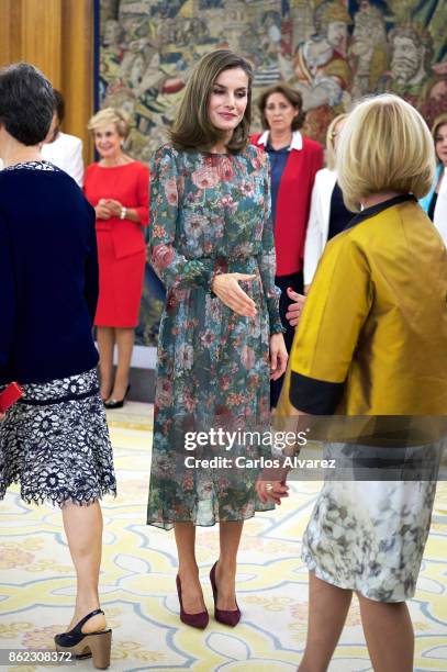 Queen Letizia of Spain attends several audiences at the Zarzuela Palace on October 17, 2017 in Madrid, Spain.