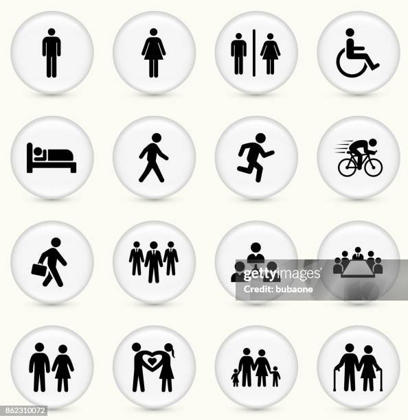 menschen und modernen lebens symbol setzen auf runde weiße knöpfe - spazierstock stock-grafiken, -clipart, -cartoons und -symbole