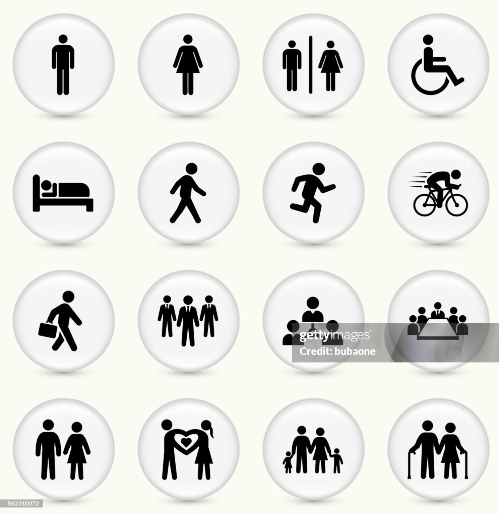 People and Modern Life Icon Set on Round White Buttons