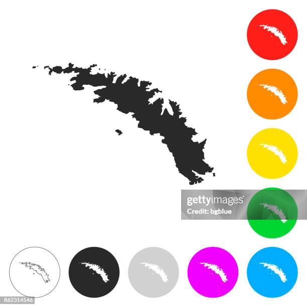 stockillustraties, clipart, cartoons en iconen met zuid-georgië en de zuidelijke sandwicheilanden kaart - plat pictogrammen op knoppen in verschillende kleur - zuid georgia en de zuidelijke sandwicheilanden