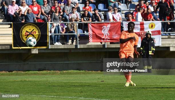 Bobby Adekanye of Liverpool scores the first goal for Liverpool during the UEFA Youth League group E match between NK Maribor and Liverpool FC at on...