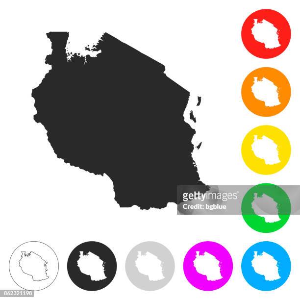 坦尚尼亞地圖-平面上不同顏色的按鈕圖示 - 坦桑尼亞 幅插畫檔、美工圖案、卡通及圖標