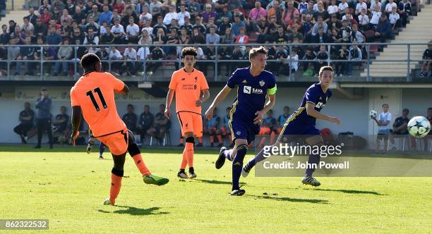 Bobby Adekanye of Liverpool scores the first goal for Liverpool during the UEFA Youth League group E match between NK Maribor and Liverpool FC at on...
