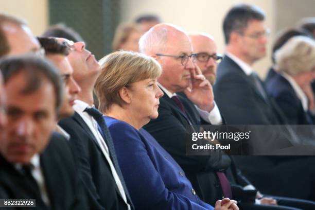 German Chancellor Angela Merkel attends the memorial service for the late German politician Heiner Geissler at St. Hedwig Cathedral on October 17,...