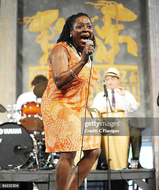 Vocalist Sharon Jones and The Dap Kings perform during day 3 of the 2009 New Orleans Jazz & Heritage Festival Presented by Shell at the New Orleans...