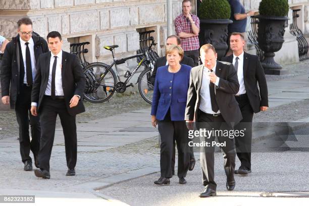 German Chancellor Angela Merkel arrives for the memorial service for the late German politician Heiner Geissler at St. Hedwig Cathedral on October...