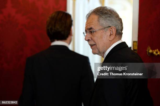 Austrian President Alexander Van der Bellen meets Austrian Foreign Minister and leader of the conservative Austrian People's Party Sebastian Kurz...