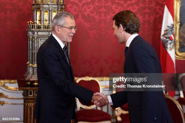 Austrian President Alexander Van der Bellen meets Austrian Foreign Minister and leader of the conservative Austrian People's Party Sebastian Kurz...