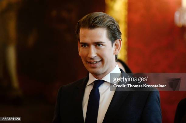 Sebastian Kurz, Austrian Foreign Minister and leader of the conservative Austrian Peoples Party arrives for a meeting with Austrian President...