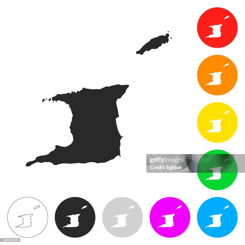 Mapa de Trinidad y Tobago - planos iconos en botones de diferentes colores