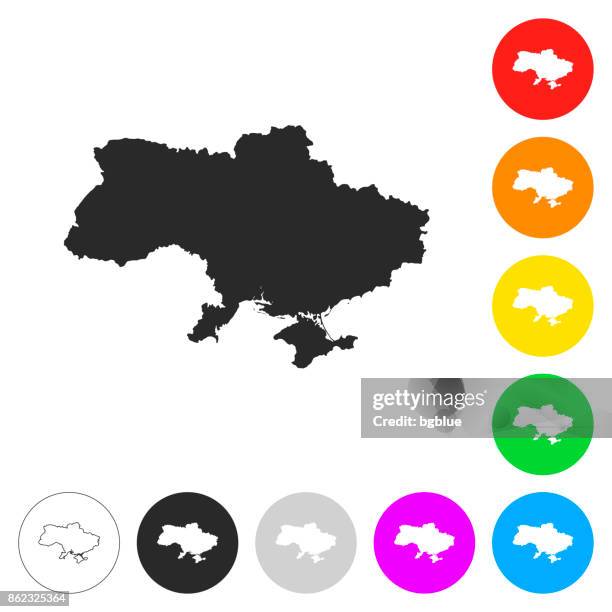 ukraine map - flat icons on different color buttons - ukraine stock illustrations