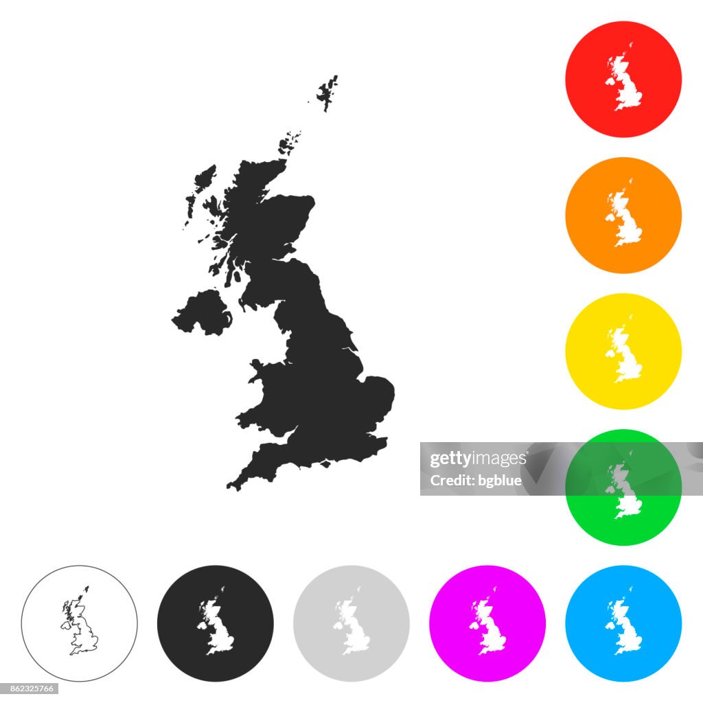 United Kingdom map - Flat icons on different color buttons