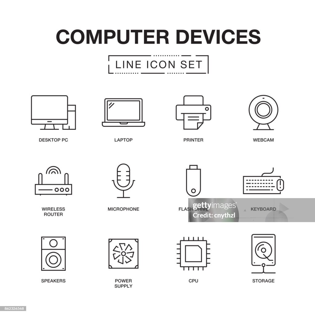 COMPUTER DEVICES LINE ICONS SET