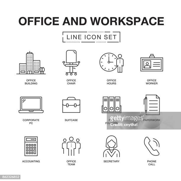 オフィスおよびワークスペースの行のアイコンを設定 - オフィスチェア点のイラスト素材／クリップアート素材／マンガ素材／アイコン素材
