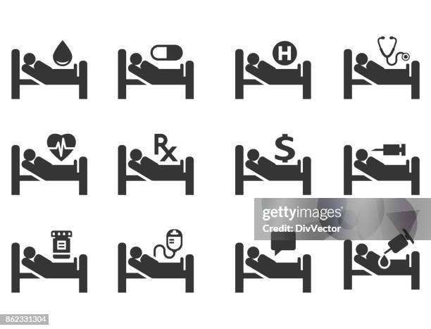 medical icon set - bed icon stock illustrations