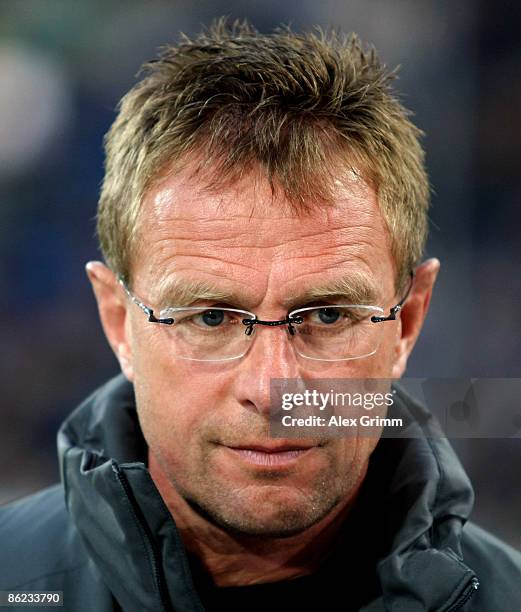 Head coach Ralf Rangnick of Hoffenheim reacts before the Bundesliga match between TSG 1899 Hoffenheim and Hertha BSC Berlin at the Rhein-Neckar Arena...