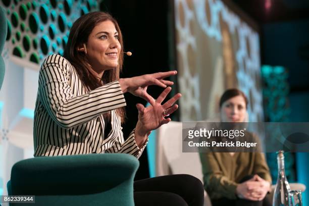 One - Zero 2017 speaker, American soccer player Hope Solo on stage at Croke Park on October 17, 2017 in Dublin, Ireland.