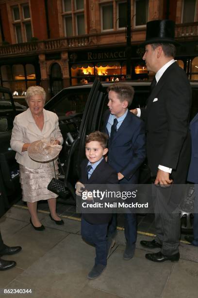 David Walliams celebrates receiving an OBE with a lunch with friends and family at Scott's restaurant in Mayfair sighting on October 17, 2017 in...