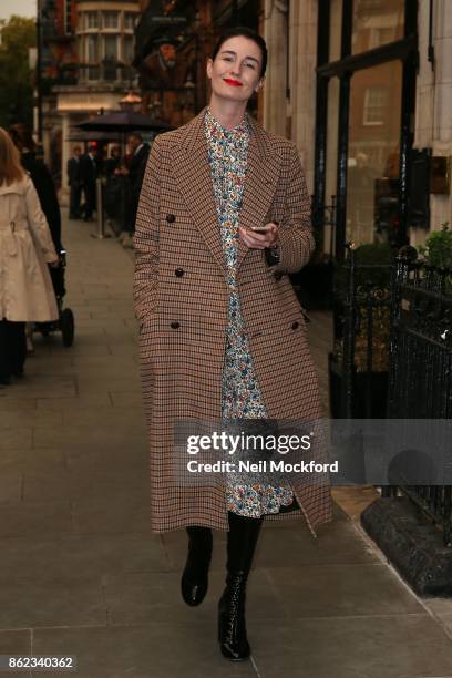 Erin O'Connor celebrates David Walliams receiving an OBE with a lunch with at Scott's restaurant in Mayfair sighting on October 17, 2017 in London,...