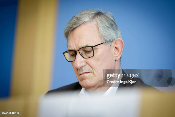 Bernd Riexinger, chairman of the Left Party , gives a press conference, on October 16, 2017 in Berlin, Germany.