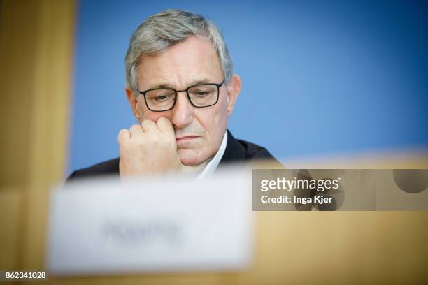 Bernd Riexinger, chairman of the Left Party , gives a press conference, on October 16, 2017 in Berlin, Germany.