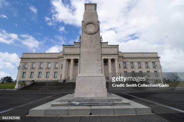 Monument outside the Auckland War Memorial Museum with inscription reading "The Glorious Dead", in Auckland, New Zealand, October 11, 2017.