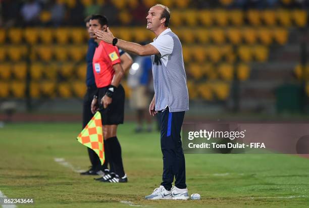 Coach of France, Lionel Rouxel gives instructions during the FIFA U-17 World Cup India 2017 Round of 16 match between France and Spain at Indira...