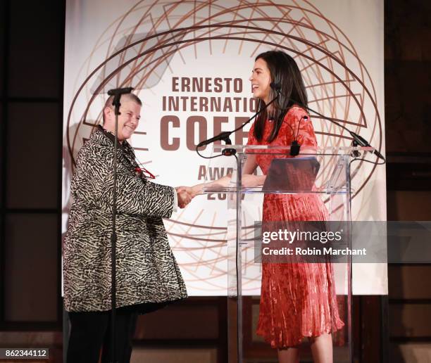 Anna Illy and Katie Lee, cookbook author and television host, emcee the Ernesto Illy International Coffee Award gala at the New York Public Library...