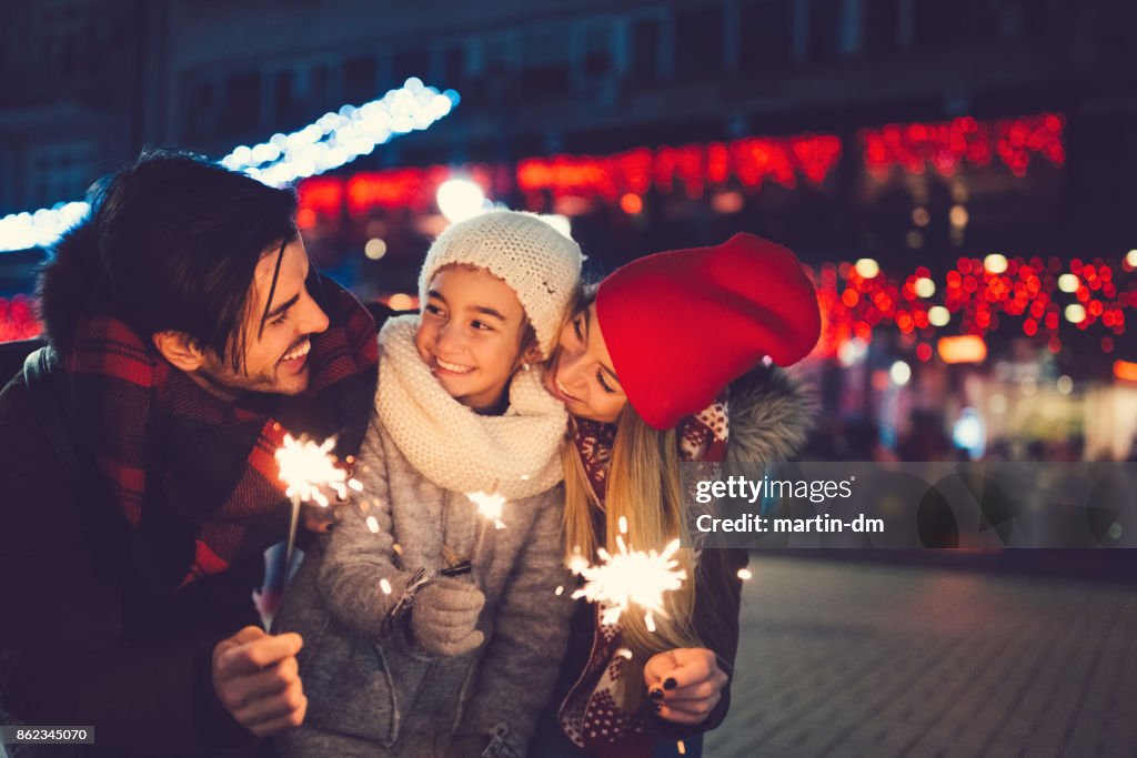 Young family celebrating Christmas