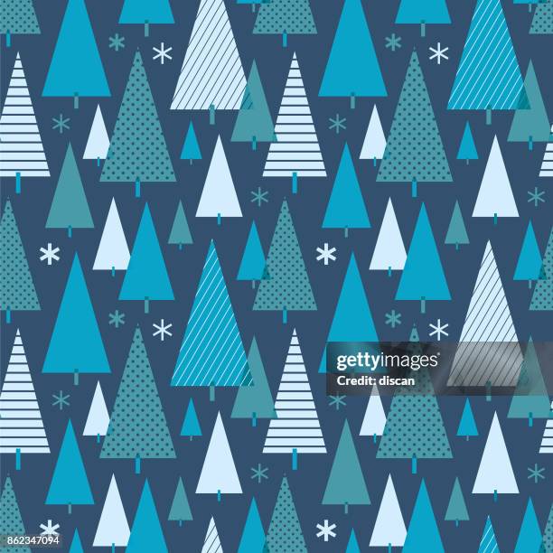 weihnachtsbaum nahtlose muster. - blue winter tree stock-grafiken, -clipart, -cartoons und -symbole