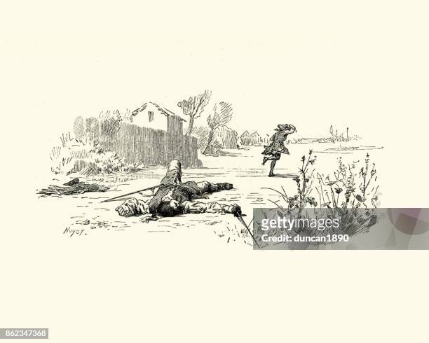 manon lescaut - after the duel, 18th century - male victim stock illustrations