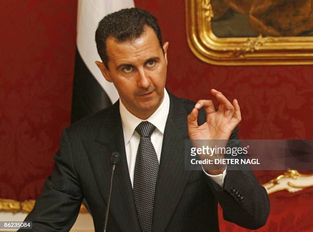 Syrian President Bashar al-Assad gives a press conference after his meeting with his Austrian counterpart Heinz Fischer on April 27, 2009 in Vienna...