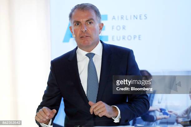 Carsten Spohr, chief executive officer of Deutsche Lufthansa AG, speaks during the Airlines For Europe Conference in Brussels, Belgium, on Tuesday,...