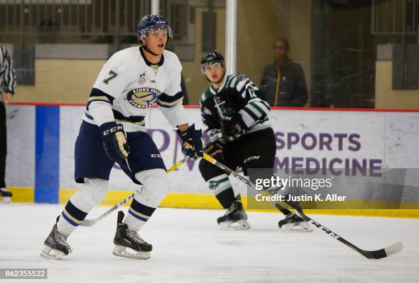 Jaxon Nelson of the Sioux Falls Stampede skates during the game against the Cedar Rapids RoughRiders on Day 2 of the USHL Fall Classic at UPMC...