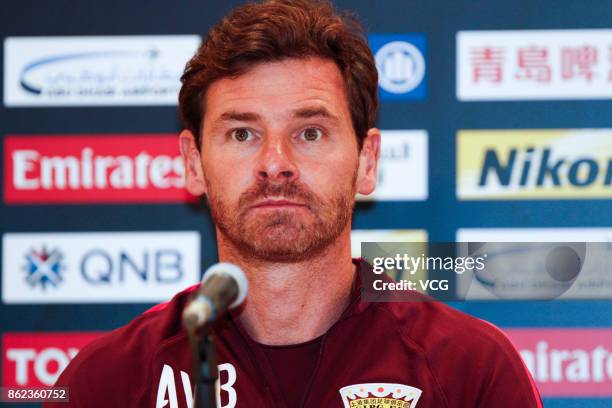 Head coach Andre Villas-Boas of Shanghai SIPG attends a press conference ahead of the AFC Champions League semi final second leg match between Urawa...