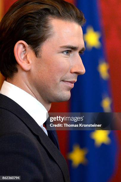 Austrian Foreign Minister and leader of the conservative Austrian People's Party Sebastian Kurz leaves a meeting with Austrian President Alexander...