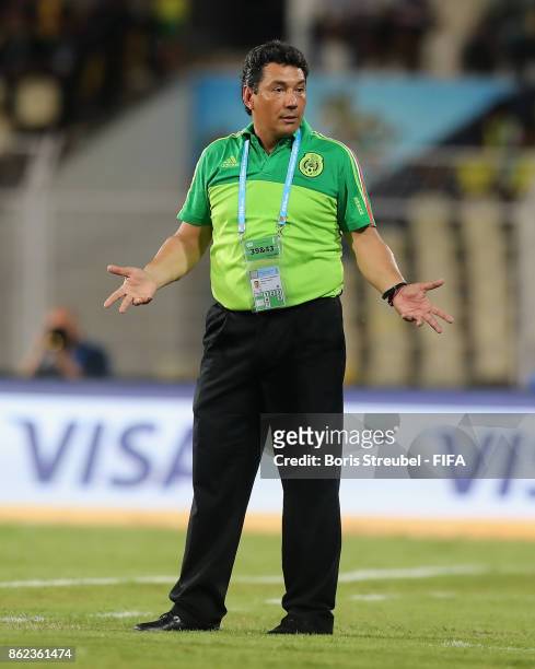 Headcoach Mario Arteaga of Mexico reacts during the FIFA U-17 World Cup India 2017 Round of 16 match between Iran and Mexico at Pandit Jawaharlal...