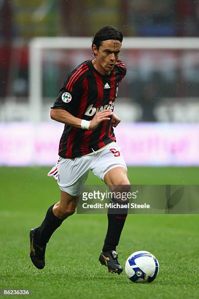 Filippo Inzaghi of Milan runs with the ball during the Serie A match between AC Milan and US Citta di Palermo at the San Siro Stadium on April 26,...