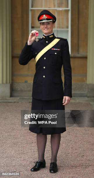 Major Heather Stanning after she was awarded an OBE for services to rowing by the Princess Royal during an Investiture ceremony at Buckingham Palace,...