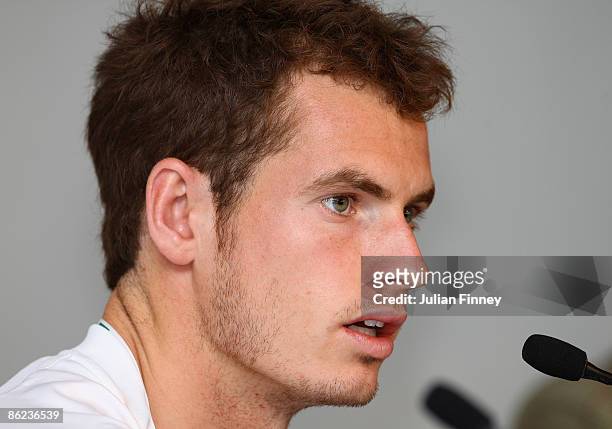 Andy Murray of Great Britain talks to the media during day one of the Foro Italico Tennis Masters on April 27, 2009 in Rome, Italy.