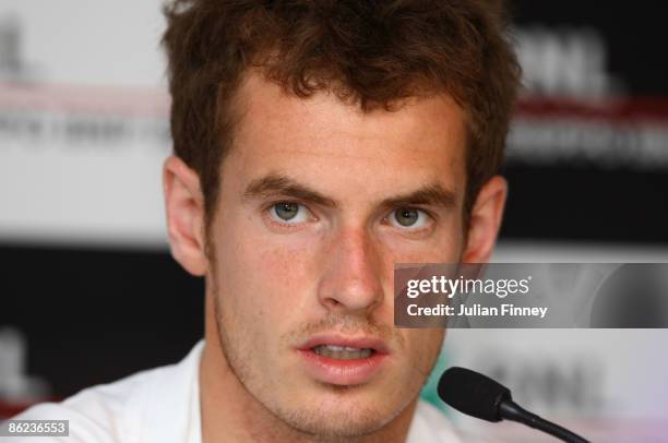 Andy Murray of Great Britain talks to the media during day one of the Foro Italico Tennis Masters on April 27, 2009 in Rome, Italy.